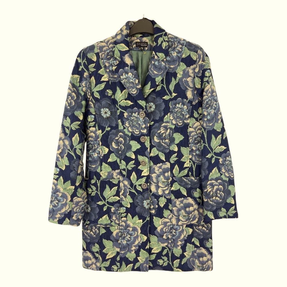 Juliana Collezione Vintage Y2K tapestry Floral  Viscose Blend Green Navy Jacket